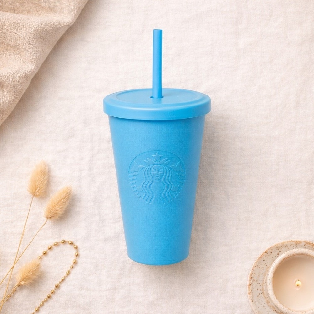 Starbucks Blue Matte Stainless Steel Tumbler Cold Cup 24oz Debossed Siren Logo